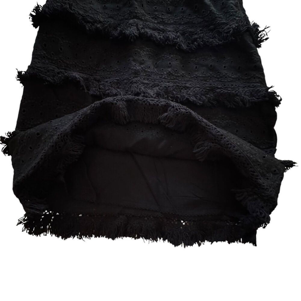 HD In Paris Anthropologie Eyelet Fringe Linen Blend Mini Skirt Black 4 bv - Picture 4 of 6